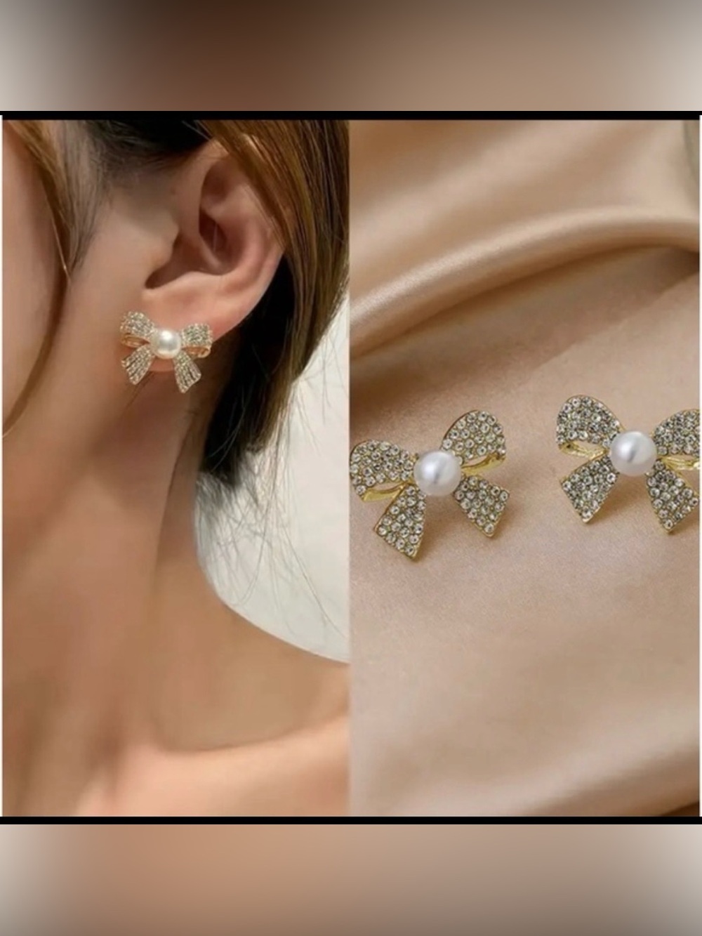 Beginning Boutique Gold Bow Earrings with Pearl Center